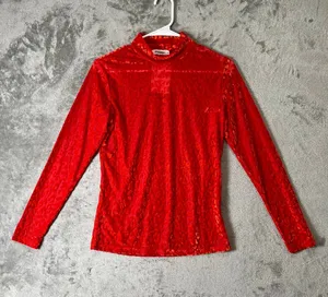 Ranch Dress’n Mock Neck Layering Shirt Red Orange Floral Burnout Small New thumbnail 1