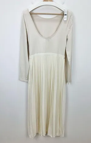 J.Crew Pleated Ballet Maxi Dress Stretch Cotton Natural Long Sleeve Medium NWT thumbnail 5