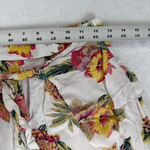 Salty Lemon Floral Wide‎ Leg Tulip Hem Pants White Pink Yellow Large Tropical thumbnail 5