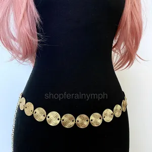 Gold Y2K Hammered Coin Disc Waist Chain Belt, Fits 17 to 39 Inches, X7GA1365 thumbnail 3