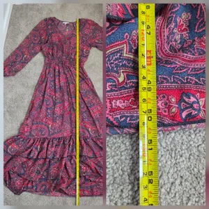 Anthropologie Boemo Teal Paisley Smocked Waist Tiered Maxi Dress Sz S Boho Retro thumbnail 7