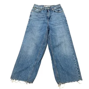 Topshop Women's Cropped Jeans Size 24 Blue Frayed Hem Relaxed Fit thumbnail 4