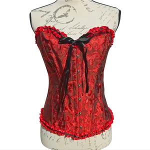 -443 Women's Red‎ Floral Strapless Lace Up Corset Bustier Valentine’s - Medium thumbnail 3