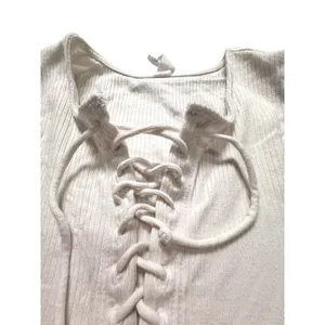 Daily Practice Anthropologie White Lace Up Ribbed Knit Crop Tank Top Womens S thumbnail 3