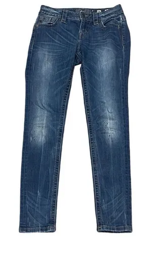 Miss Me 26 X 29 Skinny Mid Rise Denim Jeans Blue 5‎ Pockets Stretch Distressed thumbnail 1