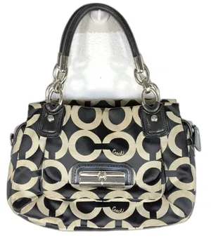 Coach Kristin 16779 Op Art Signature Y2K Satchel Black Khaki Leather Bag thumbnail 1