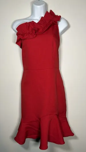 New TCEC Red‎ One Shoulder Ruffle Dress Size Large thumbnail 1