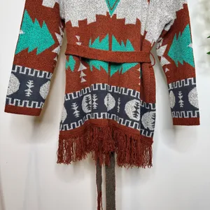Wrangler Boho Western Aztec Print Fringe Belted Cardigan size XL thumbnail 7