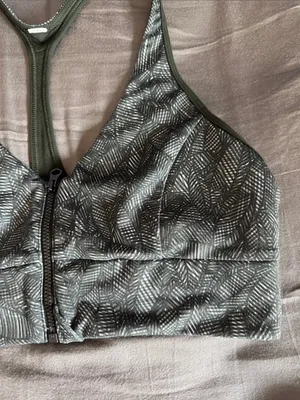 lululemon athletica Olive Leaf-Print Zip-Front Racerback Sports Bra / H103 thumbnail 2