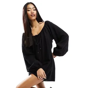 ASOS Design Long Sleeve Romper Romper with Bead Detailing in BLACK Sz 10 thumbnail 2