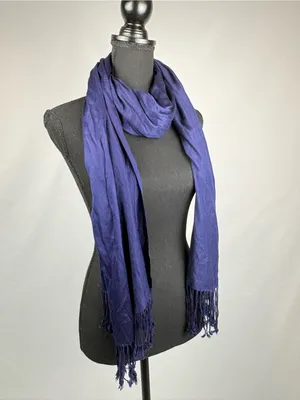 Navy Long Fringe Scarf - Women Accessories thumbnail 2