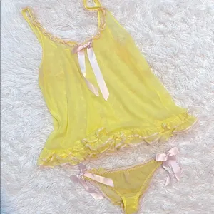 Victoria's Secret Yellow & pink Sheer Chemise & panty thumbnail 7