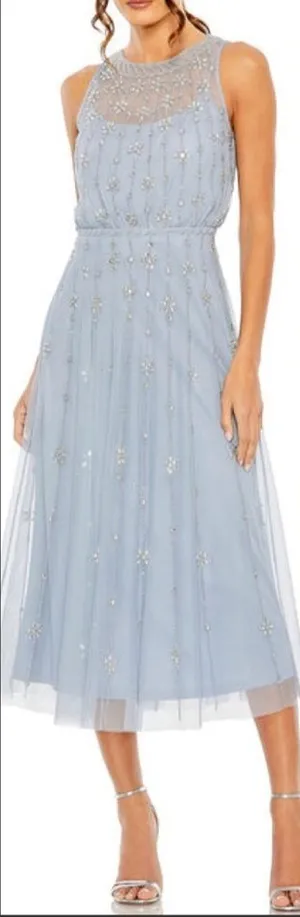 MAC DUGGAL 9222 Blue High Neck Sleeveless Embellished A Line Cocktail Dress thumbnail 1