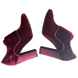 Tory Burch Carley Burgundy Velvet Double Buckle Block Heel Booties 6.5 thumbnail 6