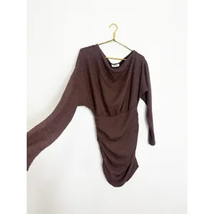 Showpo Alyce Mini Dress Size 4 Brown Ruched Off Shoulder Textured Knit thumbnail 12