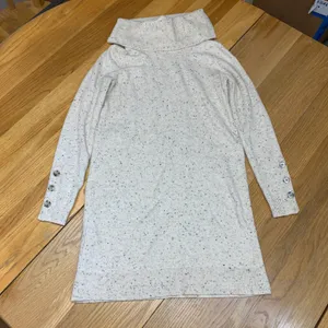 Loft Women XS‎ Speckled Cowl Neck Sweater Dress Cream Oatmeal Button Cuff Tunic thumbnail 1