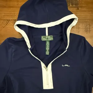 Lauren Ralph Lauren Active Hoodie Pullover Quarter Zip Navy White Trim Size M thumbnail 2