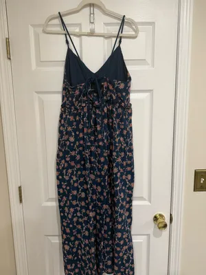 Jenny K Lopez Midi Dress Floral Rope Tie Navy Pink‎ thumbnail 3