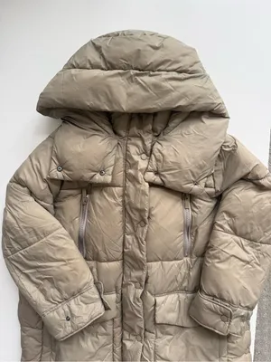 Zara Beige Puffy Coat Size Medium thumbnail 3