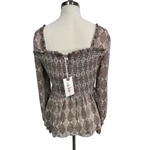 In Loom Blouse Women Small Brown Smocked‎ Square Neck Peplum Paisley thumbnail 9