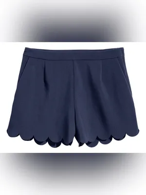 H&M Navy Scalloped High-Waist Shorts Size 6 Side Zip Pockets Like New thumbnail 2