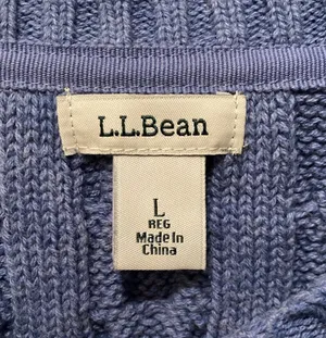 LL Bean Large Cable Knit Fisherman Sweater 100% Cotton Sky Blue Pullover thumbnail 3