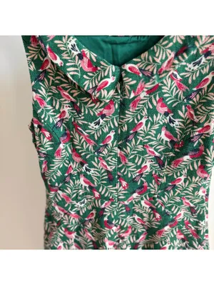 Boden EUC Women's Martha Seam Detail Dress Green Bird Print Size 6R thumbnail 6