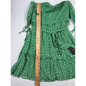 Lulus Green Floral Smocked Off-The-Shoulder Mini Dress NWT Medium thumbnail 9