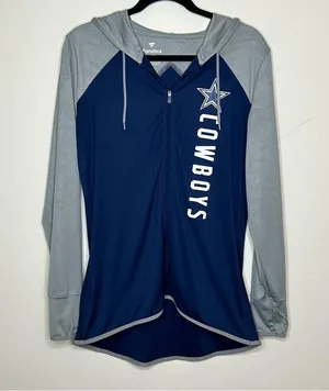Dallas Cowboys Full Zip Jacket Light Weight Blue Gray Hooded NFL Football Large thumbnail 2
