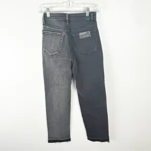 RISEN High Rise Crossover Released Frayed Hem Two Tone Black Wash Denim Jeans 25 thumbnail 2