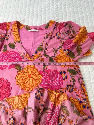 Karlie Women’s M Floral Bubble Sleeve V-Neck Ruffle-Hem Mini Dress with Pockets thumbnail 7