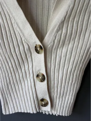 Madewell Cream Ribbed Button Front Cropped Cardigan Sweater XXS thumbnail 4
