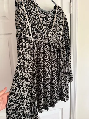 Free People Like You Best Black Floral Bell Sleeve Mini Dress Tunic M thumbnail 12