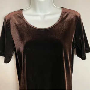 Vintage Velvet T-Shirt Brown Short Sleeves Crew‎ Neck Women Size Small Mushroom thumbnail 4