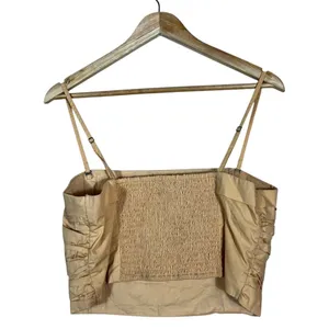 Abercrombie & Fitch Pleated Ruched Cami Crop Top Apricot Tan Boho Chic Size L thumbnail 3