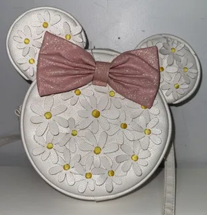Disney Parks Minnie Mouse Shaped Crossbody Purse Bag White Daisies Pink Bow thumbnail 1