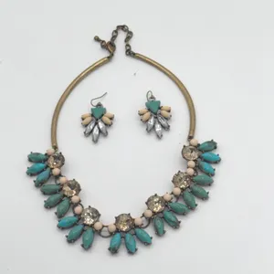 Turquoise Rhinestone Statement Necklace Earrings Set Bib Collar Boho Jewelry thumbnail 6