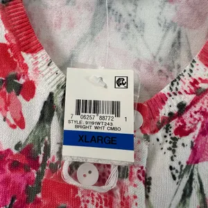 Karen Scott Floral Button Front Cardigan Sweater White Red Pink XL thumbnail 3