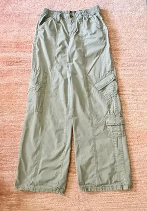 Y2K Cargo Olive Green High Rise Wide Leg Cotton Utility Pants S thumbnail 1