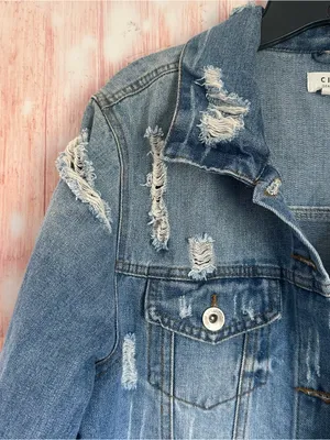 Ci Sono Blue Medium Wash Distressed Boyfriend Oversized Denim Jacket Size M thumbnail 5