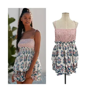 Anthropologie Celandine Straight Neck Tiered Floral Smocked Mini Dress XL thumbnail 2