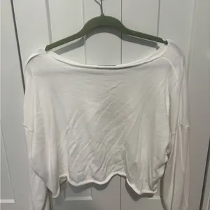 Brandy Melville Women's White Boatneck Cropped Long-Sleeve Top thumbnail 3