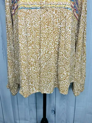 Savanna Jane Embroidered Shirt Peasant Southwest Floral Boho Sz L Tie Neck thumbnail 4