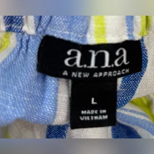 a.n.a L Linen Blend Beachcomber Striped Wide Leg Ankle Pants - Blue and Yellow thumbnail 8