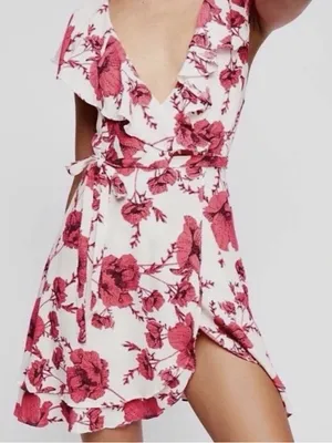 Free People French Quarter Floral Print Mini Wrap Dress Womens Sz S Boho Beach thumbnail 1