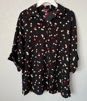 Vince Camuto Black Button-Up Blouse with Red, White‎ & Blue Polka Dots thumbnail 1