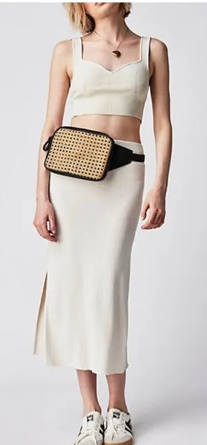 Free People cream knit Golden Hour Midi‎ Skirt size large NWT thumbnail 1