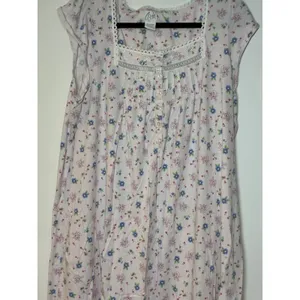 Aria cap-sleeve cotton nightgown pink & blue ditsy floral print lace trim 1X thumbnail 2