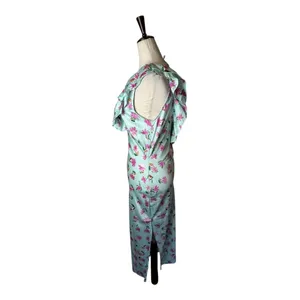 Zara Dress Women Medium Blue Pink Floral Satin Ruffle Trim Midi Slip‎ Dress Boho thumbnail 7
