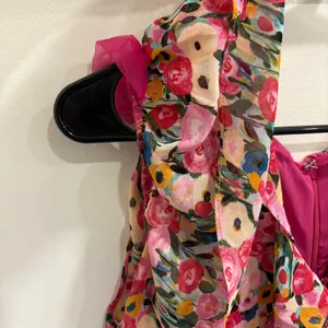 ASTR The Label Vilma Floral Ruched Ruffle Midi Dress‎ Pink Multi Large Preppy thumbnail 5